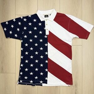 VTG‎ RedHead USA Flag Stars Stripes Polo Shirt Men's M 100% Cotton Patriotic Tee